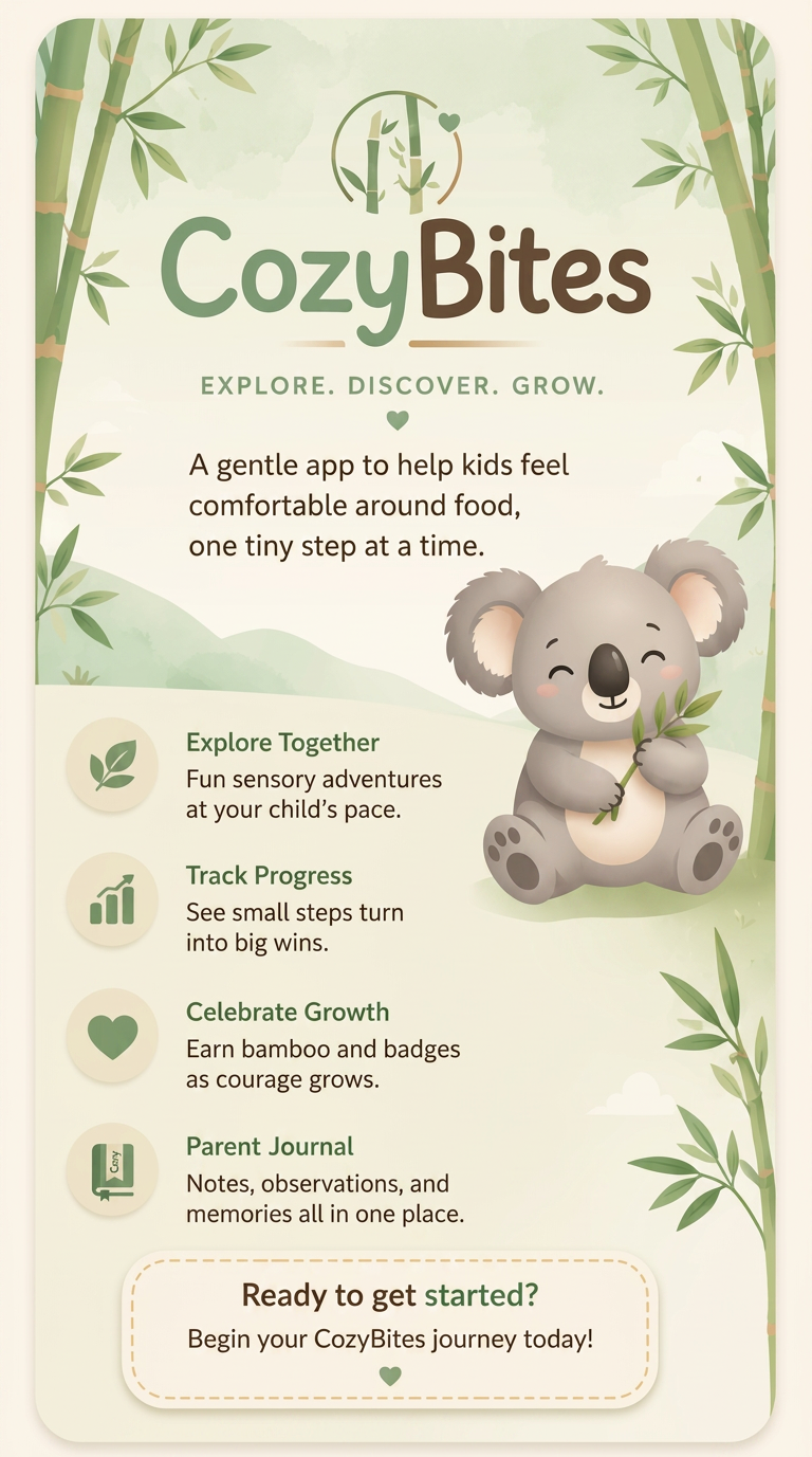 CozyBites koala holding bamboo in a peaceful bamboo forest
